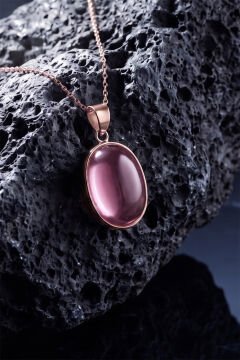 Pembe Renk Zirkon Taşlı Minimal Gümüş Kolye Rose Rengi