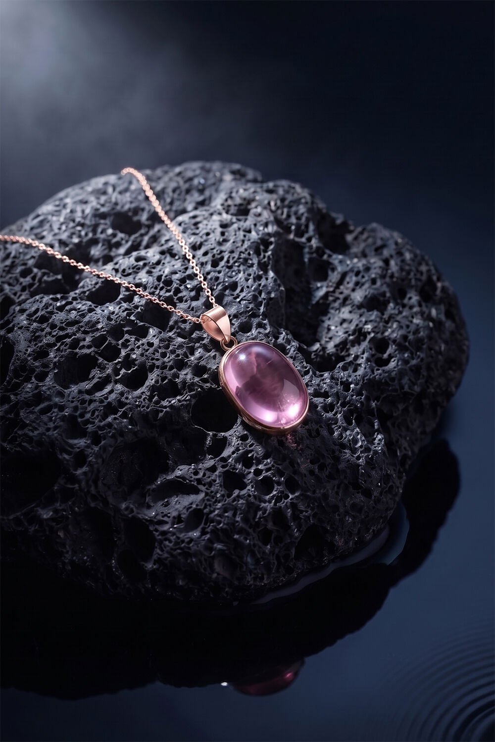 Pembe Renk Zirkon Taşlı Minimal Gümüş Kolye Rose Rengi