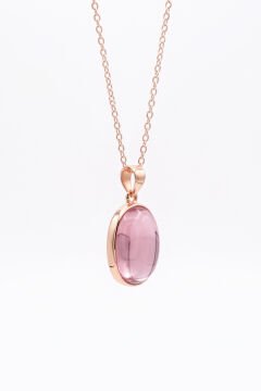 Pembe Renk Zirkon Taşlı Minimal Gümüş Kolye Rose Rengi