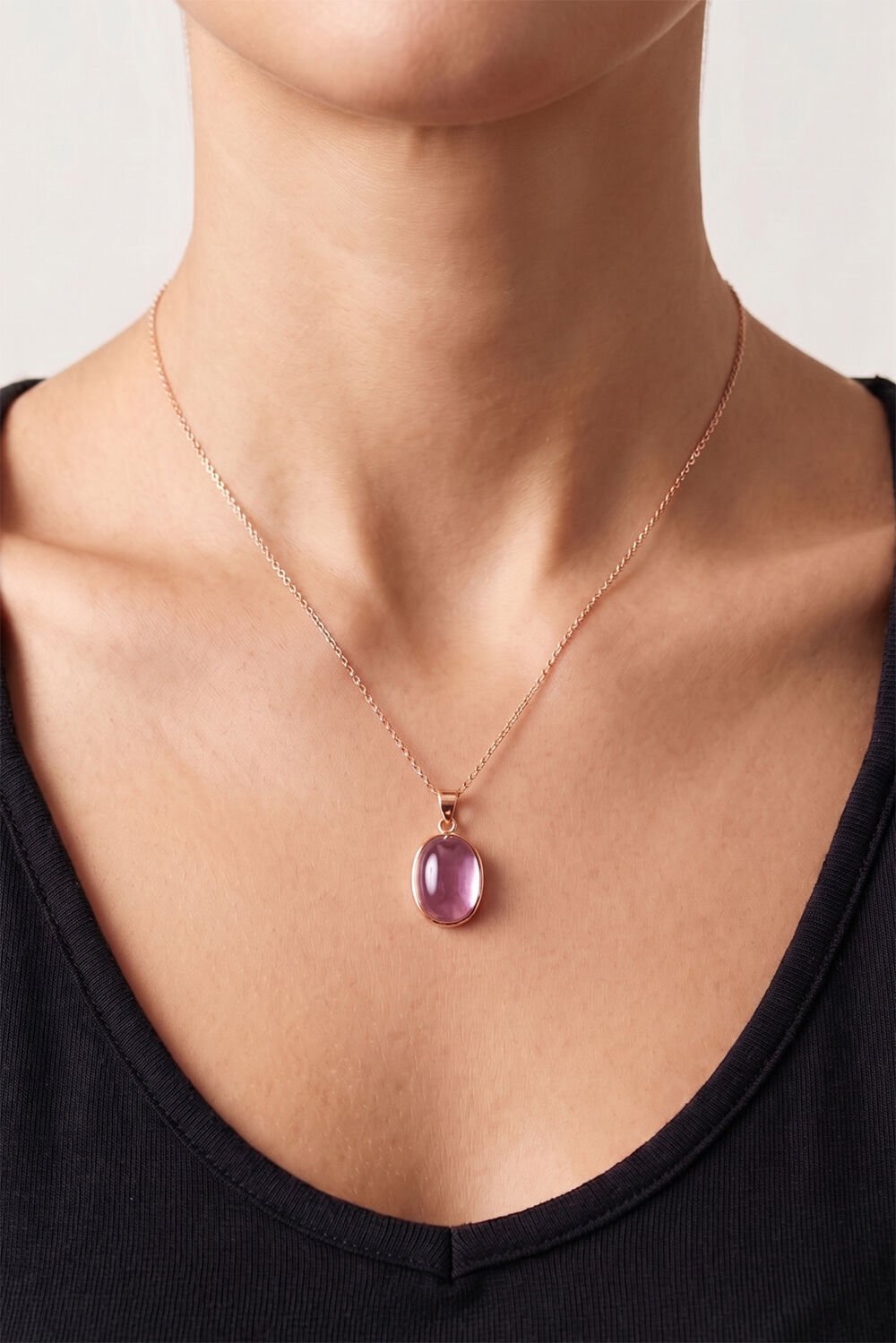 Pembe Renk Zirkon Taşlı Minimal Gümüş Kolye Rose Rengi