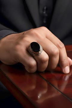 Oniks Taşlı Berceste Model Gümüş Erkek Yüzük