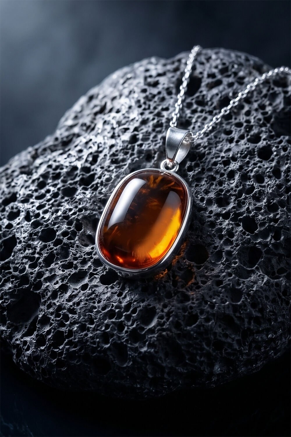 Turuncu Renk Zirkon Taşlı Minimal Gümüş Kolye