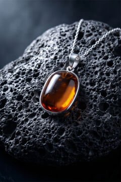 Turuncu Renk Zirkon Taşlı Minimal Gümüş Kolye