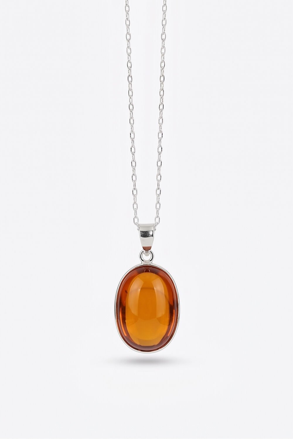 Turuncu Renk Zirkon Taşlı Minimal Gümüş Kolye