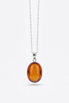 Turuncu Renk Zirkon Taşlı Minimal Gümüş Kolye