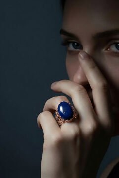 Rumi Model Lapis Lazuli Taşlı El İşi Gümüş Yüzük 14 - Rose Rengi