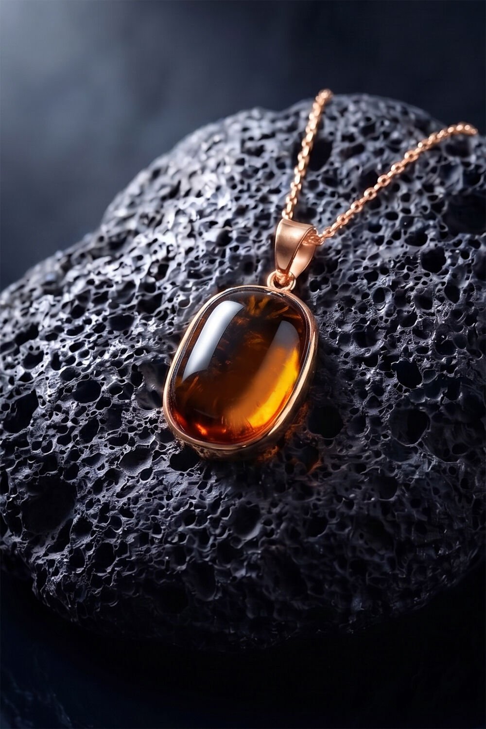 Turuncu Renk Zirkon Taşlı Minimal Gümüş Kolye Rose Rengi