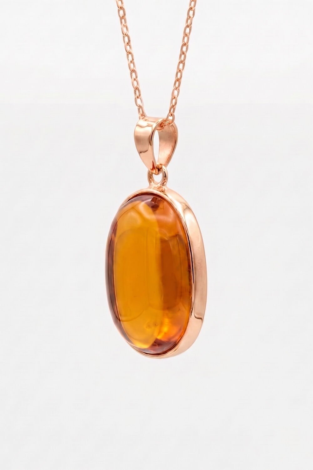 Turuncu Renk Zirkon Taşlı Minimal Gümüş Kolye Rose Rengi