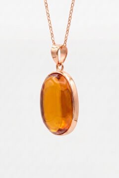Turuncu Renk Zirkon Taşlı Minimal Gümüş Kolye Rose Rengi