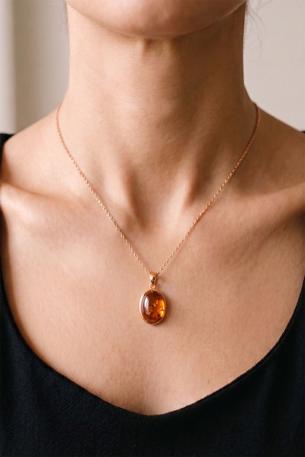 Turuncu Renk Zirkon Taşlı Minimal Gümüş Kolye Rose Rengi