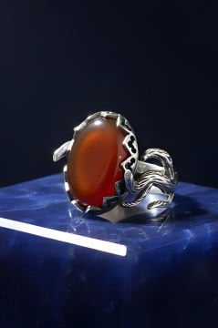 Ağaç Model Akik Taşlı El İşi Gümüş Yüzük