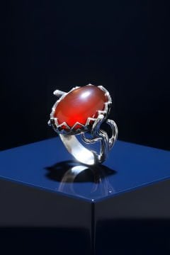 Ağaç Model Akik Taşlı El İşi Gümüş Yüzük