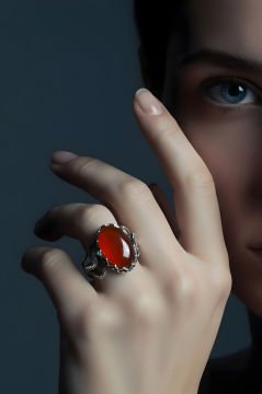 Ağaç Model Akik Taşlı El İşi Gümüş Yüzük