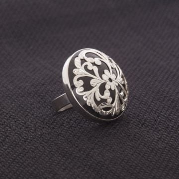 Oltu Taşlı Erzurum Kalem İşlemeli Gümüş Yüzük