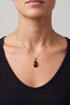 Yakut Renk Zirkon Taşlı Minimal Gümüş Kolye Rose Rengi
