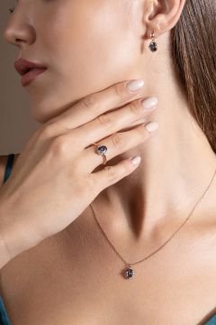 Mistik Topaz Taşlı Minimal Gümüş Kadın Takı Seti Rose Rengi - 13