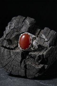 Akik Taşlı Zambak Model El İşçiliği Erkek Gümüş Yüzük