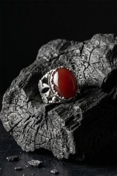 Akik Taşlı Zambak Model El İşçiliği Erkek Gümüş Yüzük