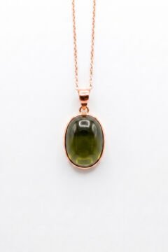 Yeşil Renk Zirkon Taşlı Minimal Gümüş Kolye Rose Rengi