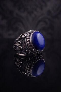 Vuslat Model Lapis Lazuli Taşlı El İşçiliği Gümüş Erkek Yüzük
