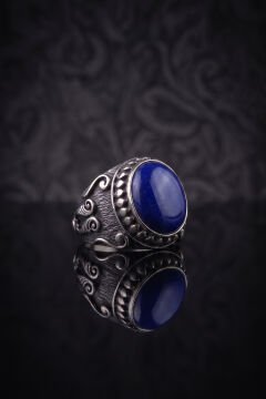 Vuslat Model Lapis Lazuli Taşlı El İşçiliği Gümüş Erkek Yüzük