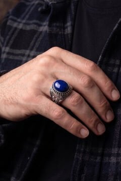 Vuslat Model Lapis Lazuli Taşlı El İşçiliği Gümüş Erkek Yüzük