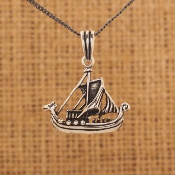 Viking Kayığı Model Gümüş Kolye