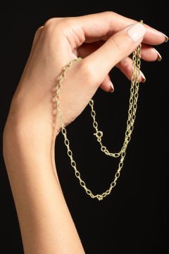 Oval Doch Model Gümüş Zincir 3,30 mm Genişlik 75 Cm - Altın Rengi