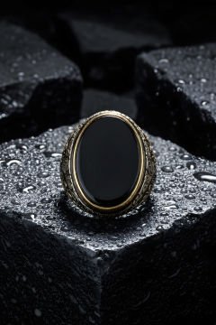 Oniks Taşlı Gümüş Erkek Yüzük