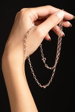 Oval Doch Model Gümüş Zincir 3,30 mm Genişlik 75 Cm - Rose Rengi