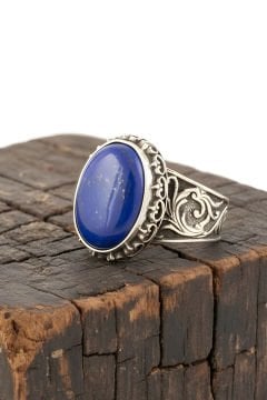Lapis Lazuli Taşlı El İşi Gümüş Yüzük