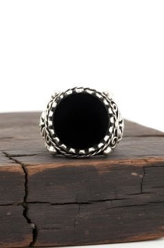 Oniks Taşlı El İşi Hayat Ağacı Desenli Yüzük