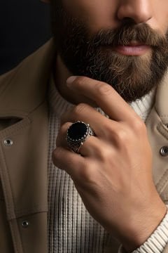 Oniks Taşlı El İşi Hayat Ağacı Desenli Yüzük