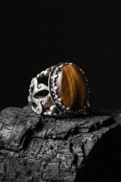 Kaplangözü Taşlı Zambak Model El İşçiliği Erkek Gümüş Yüzük