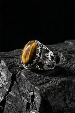 Kaplangözü Taşlı Zambak Model El İşçiliği Erkek Gümüş Yüzük