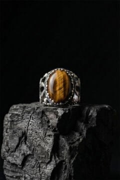 Kaplangözü Taşlı Zambak Model El İşçiliği Erkek Gümüş Yüzük