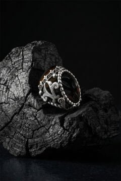 Kaplangözü Taşlı Zambak Model El İşçiliği Erkek Gümüş Yüzük