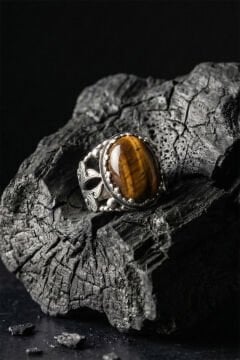 Kaplangözü Taşlı Zambak Model El İşçiliği Erkek Gümüş Yüzük