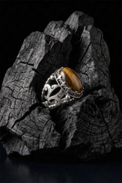 Kaplangözü Taşlı Zambak Model El İşçiliği Erkek Gümüş Yüzük