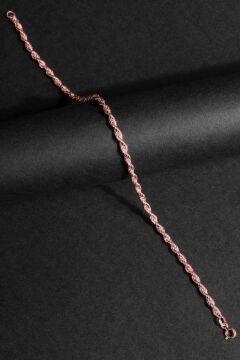 Halat Model Gümüş 3,00 mm Genişlik Bileklik 16 Cm - Rose Rengi