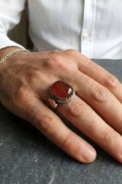 Enderun Model Akik Taşlı Gümüş  Erkek Yüzük