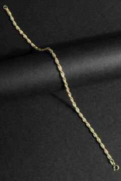 Halat Model Gümüş 3,00 mm Genişlik Bileklik 17 Cm - Altın Rengi