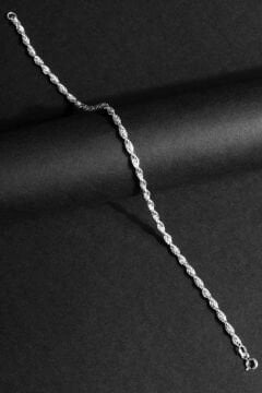 Halat Model Gümüş 3,00 mm Genişlik Bileklik 18 Cm - Gümüş Rengi