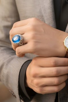 Okyanus Sedefi Taşlı El İşi Gümüş Yüzük