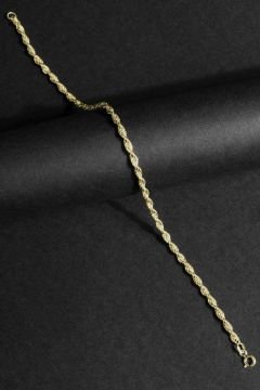 Halat Model Gümüş 3,00 mm Genişlik Bileklik 19 Cm - Altın Rengi