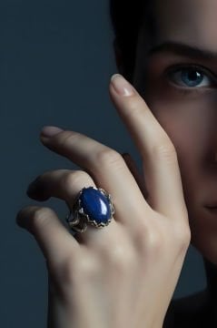 Ağaç Model Lapis Lazuli Taşlı El İşi Gümüş Yüzük