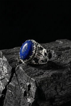 Lapis Lazuli Taşlı Zambak Model El İşçiliği Erkek Gümüş Yüzük