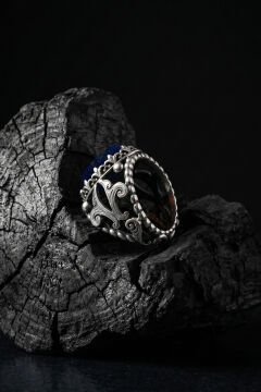 Lapis Lazuli Taşlı Zambak Model El İşçiliği Erkek Gümüş Yüzük