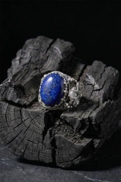 Lapis Lazuli Taşlı Zambak Model El İşçiliği Erkek Gümüş Yüzük