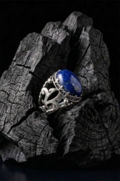 Lapis Lazuli Taşlı Zambak Model El İşçiliği Erkek Gümüş Yüzük